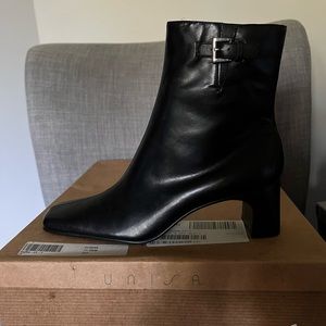 Women’s Genuine Leather Black Ankle Booties by UNISA Heel Zipper Booties 7B